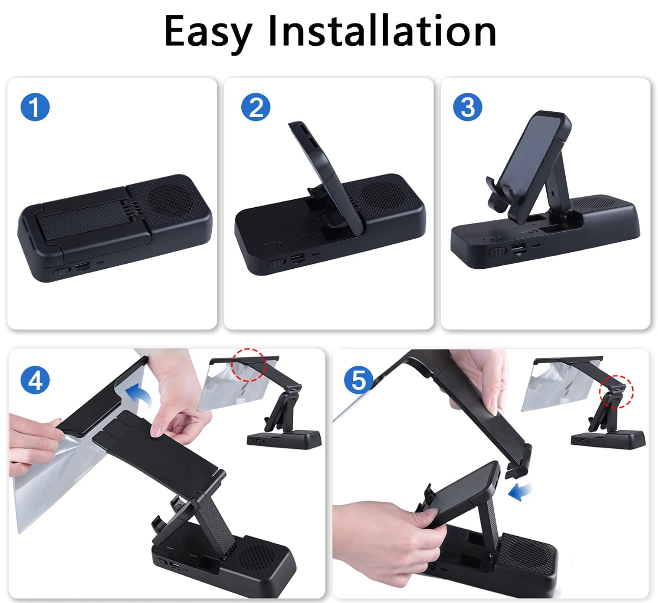 Screen Magnifier for Cell Phone, Phone Screen Magnifier with Bluetooth Speaker, Foldable Phone Stand Holder